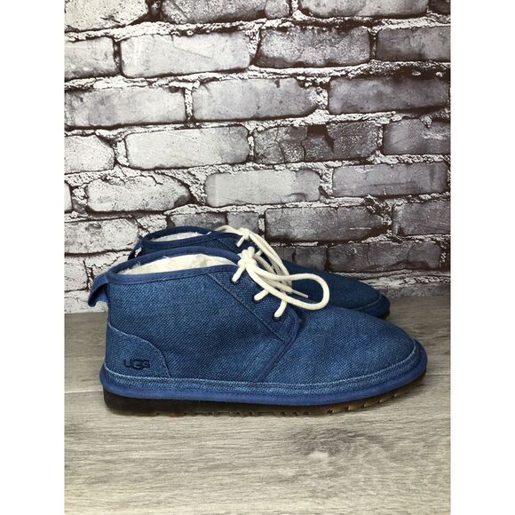 UGG Neumel Blue Fabric Fur WHT Lace Up Chukka Boots Men Sz 43EU/10M US 1117613 - Picture 1 of 16